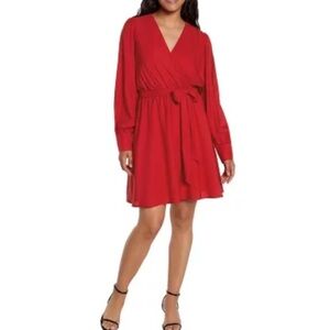 Express Red Surplus Neckline Long Sleeve Elastic Waist Dress - NWT - Size S